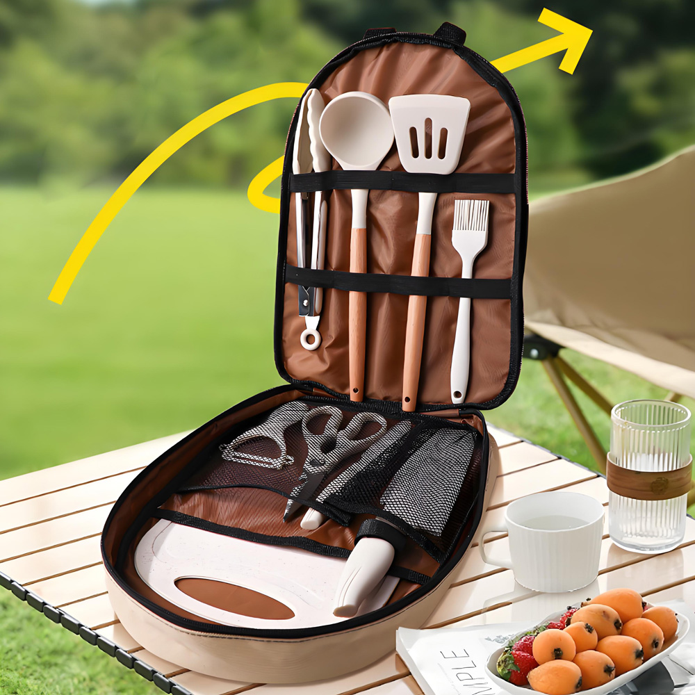 Quechua Camping Cooking Set - 10Pcs Set Peralatan Memasak Portabel untuk