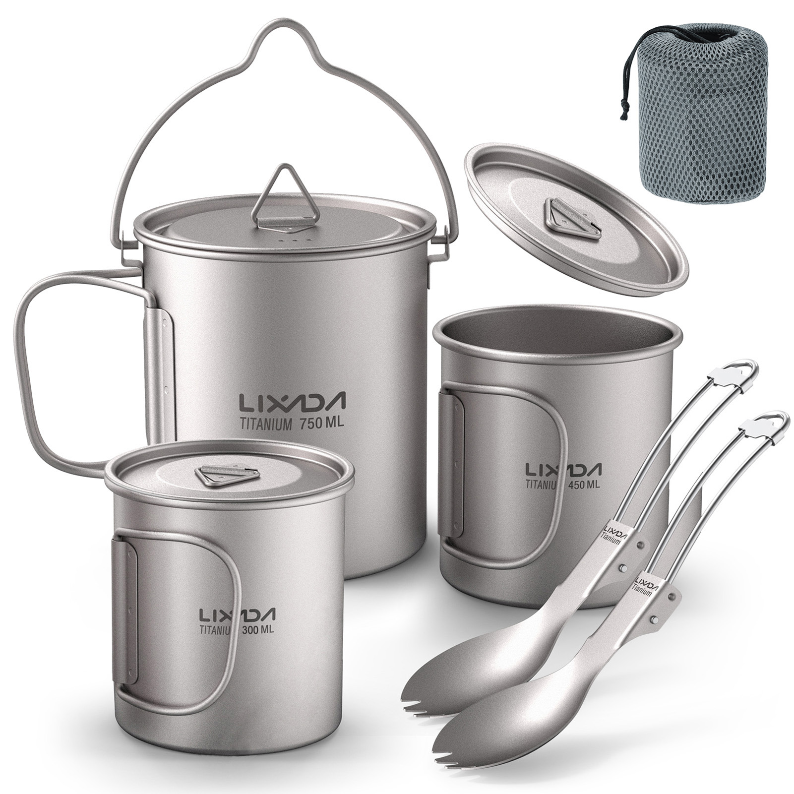 Camping Cooking Cup - Panci Titanium Ultralight 300ml/750ml Portabel, Cangkir