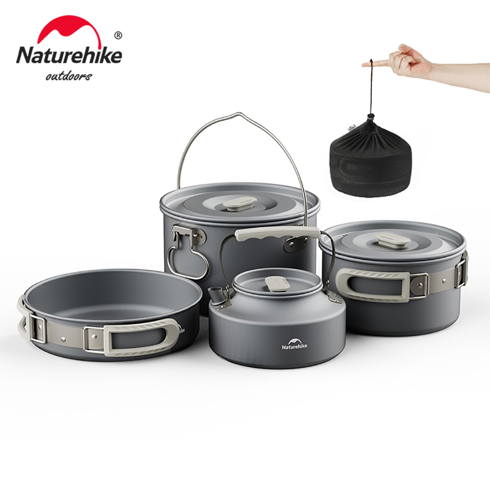 Quechua Camping Cooking Set - Naturehike panci penggorengan portabel, Kit peralatan