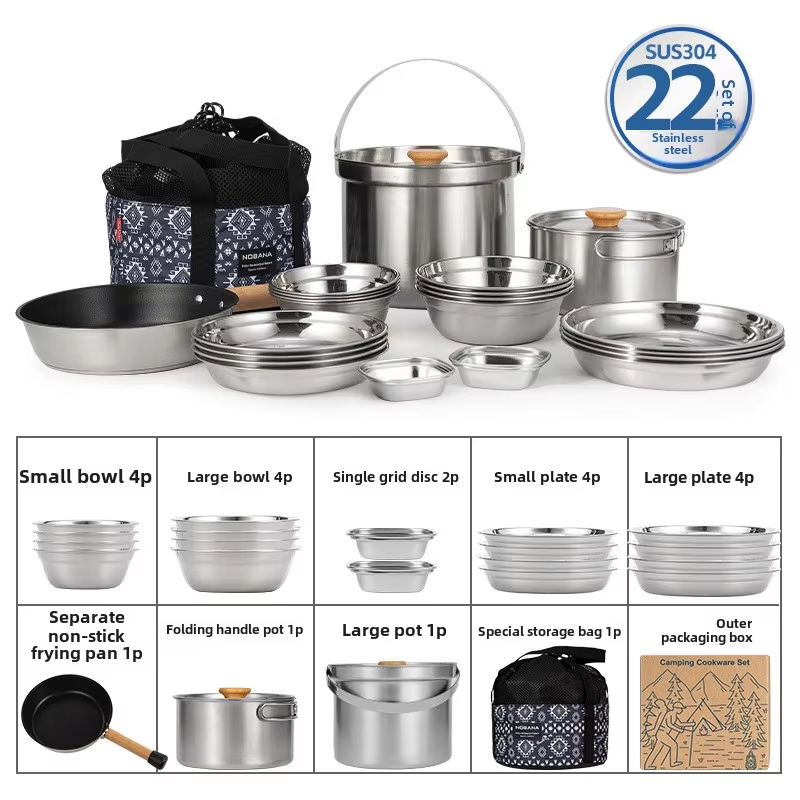 Camping Cooking Utensils Storage - NOBANA Set Panci Baja Tahan Karat
