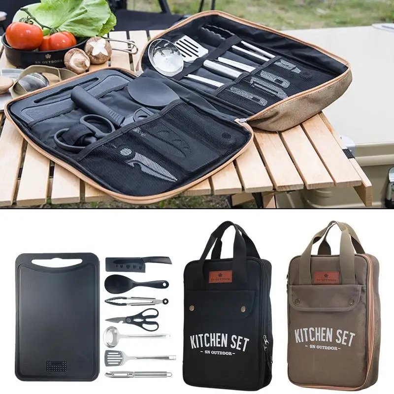 8pcs Set Peralatan Masak Campi - Camping Cooking Utensils Storage ulasan dan harga