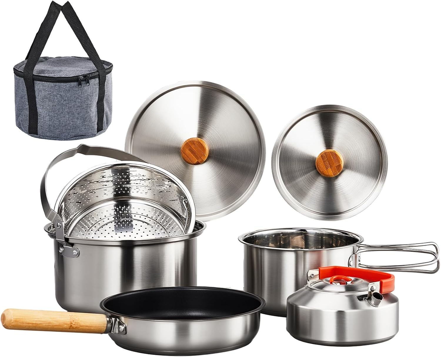 6pcs Set Peralatan Masak, Panc - Camping Cooking Pot Stainless Steel ulasan dan harga