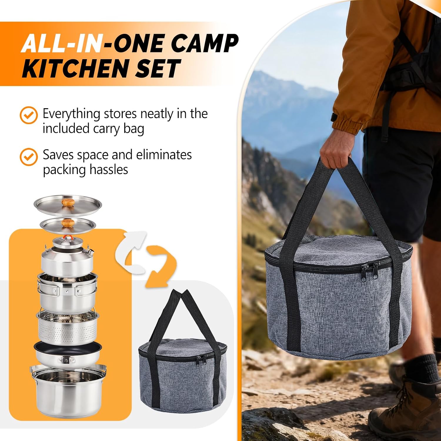 6pcs Set Peralatan Masak, Panc - Camping Cooking Pot Stainless Steel ulasan dan harga