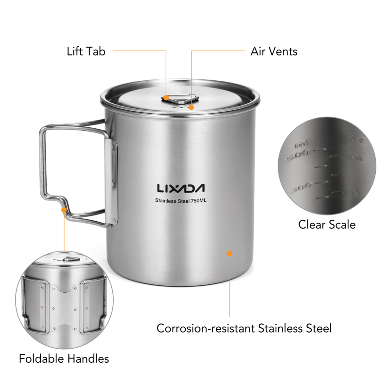 Lixada cangkir 750ml, luar rua - Camping Cooking Cup ulasan dan harga